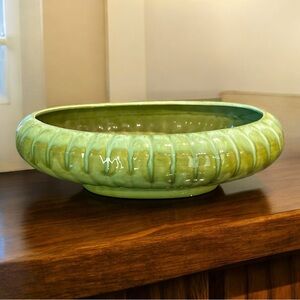 Jenkins Ceramics California USA Green Drip Glaze Oval Planter J-10 12.5” 1960s